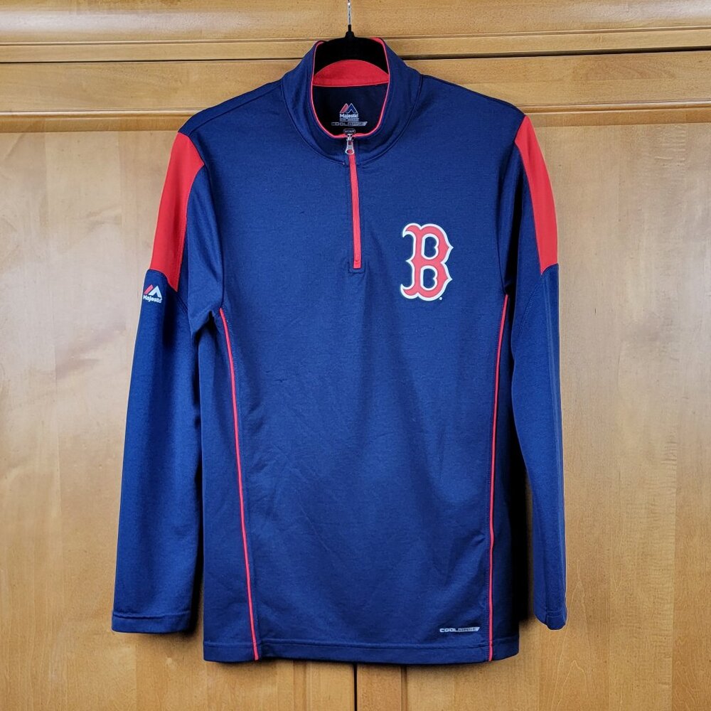 Majestic MLB Navy & Red Quarter Zip Boston Red Sox Baseball Pullover - S